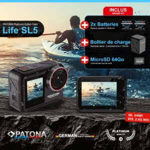 BIG SET Action Cam Life SL5 6K 90fps 64MP EIS 170Adeg 7G batteries+dual charger+64GB card+accessories