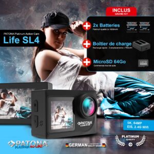 BIG SET Action Cam Life SL4 5K 120fps 64mp EIS 120Adeg 6G batteries+dual charger+64GB card+accessories