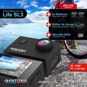 BIG SET Action Cam Life SL3 4K 120fps 16mp 120Adeg 4G+IR batteries+dual charger+64GB card+accessories